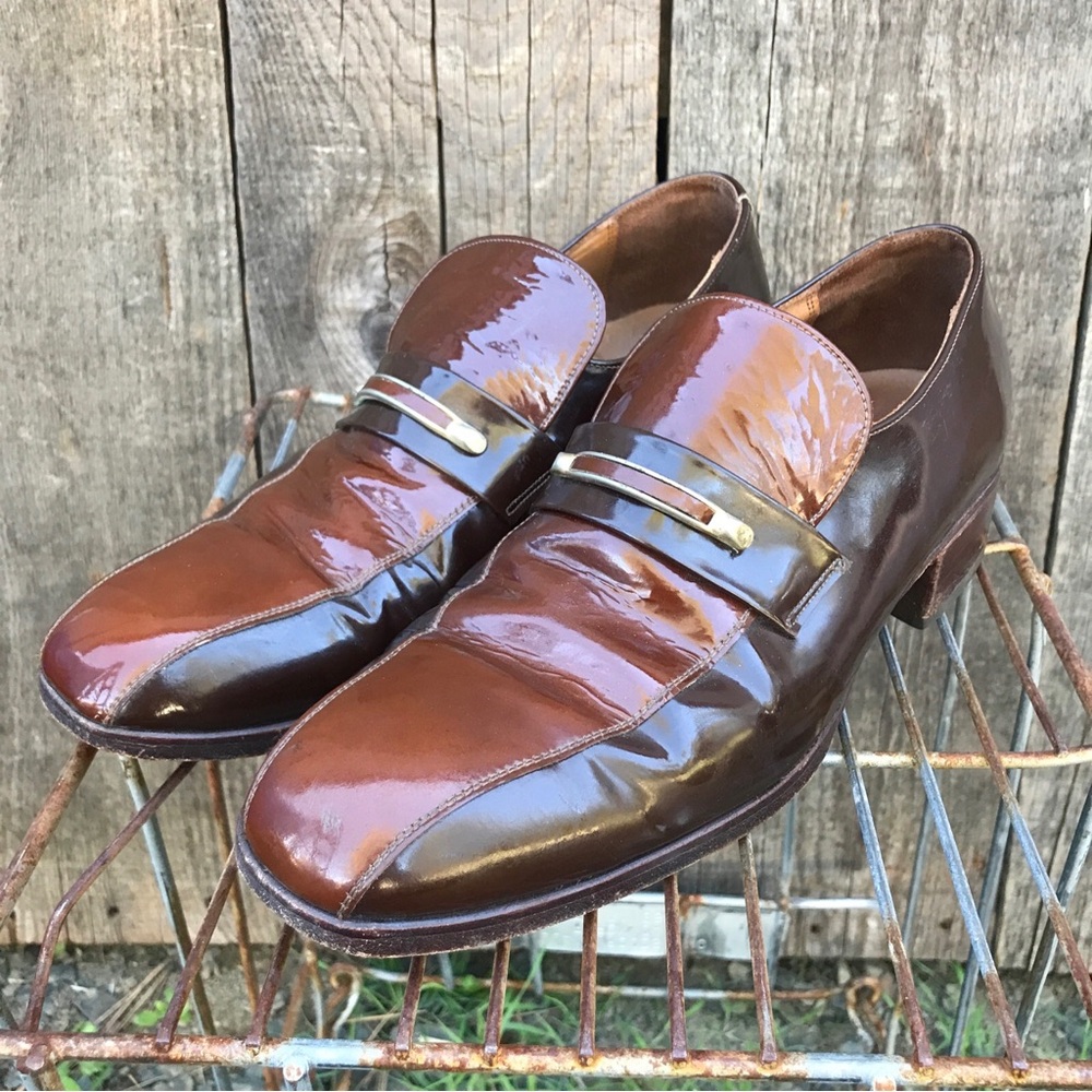 VTG 70s Allen Edmonds Malibu Alligator Patent Leather Bit Loafers 10 D